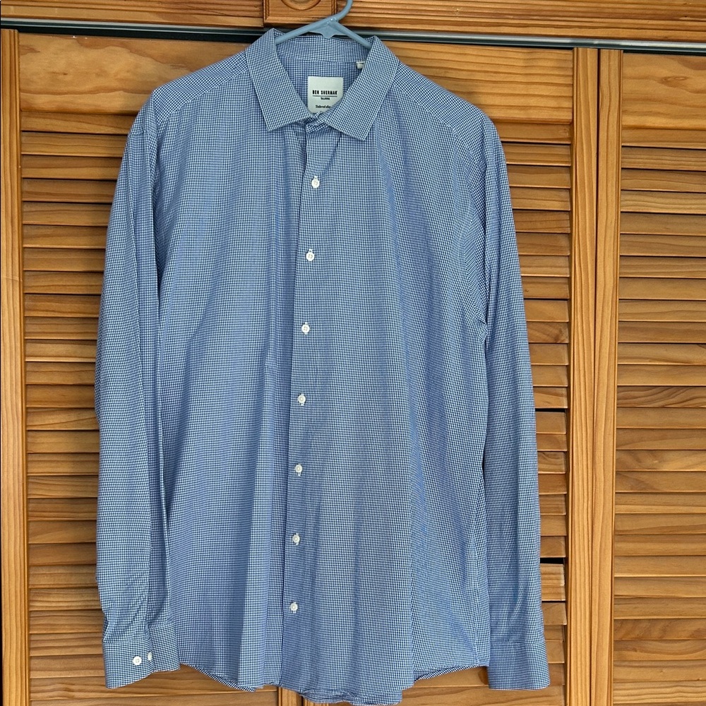 Ben Sherman Men's Blue Checkered Button Down Shirt Size 17 1/2 or 34/35